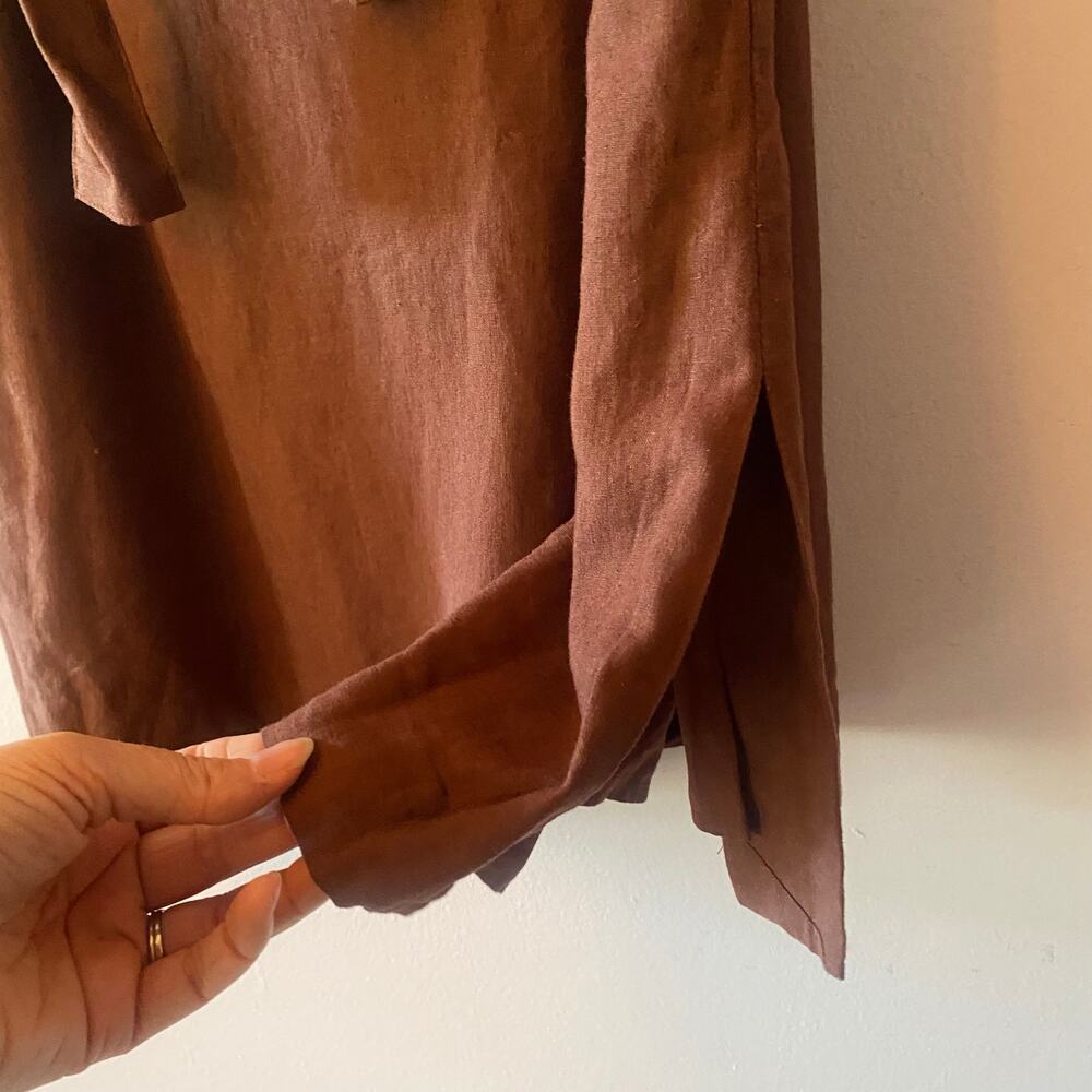 NWT Ann Taylor Chocolate Brown Linen Blend Sleeveless Mini Dress V-neck Women 4 - Picture 6 of 11